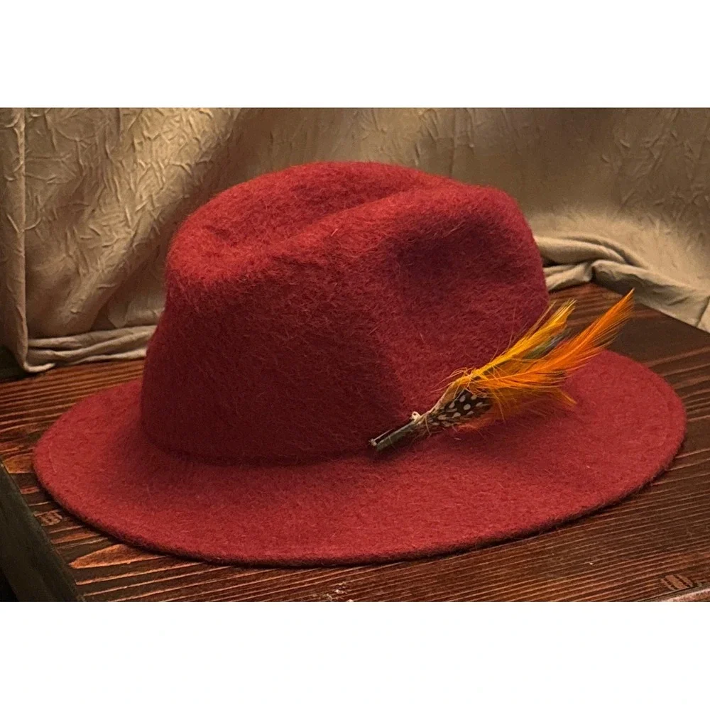 Mahara Wool Fedora Rancher Hat Feathers